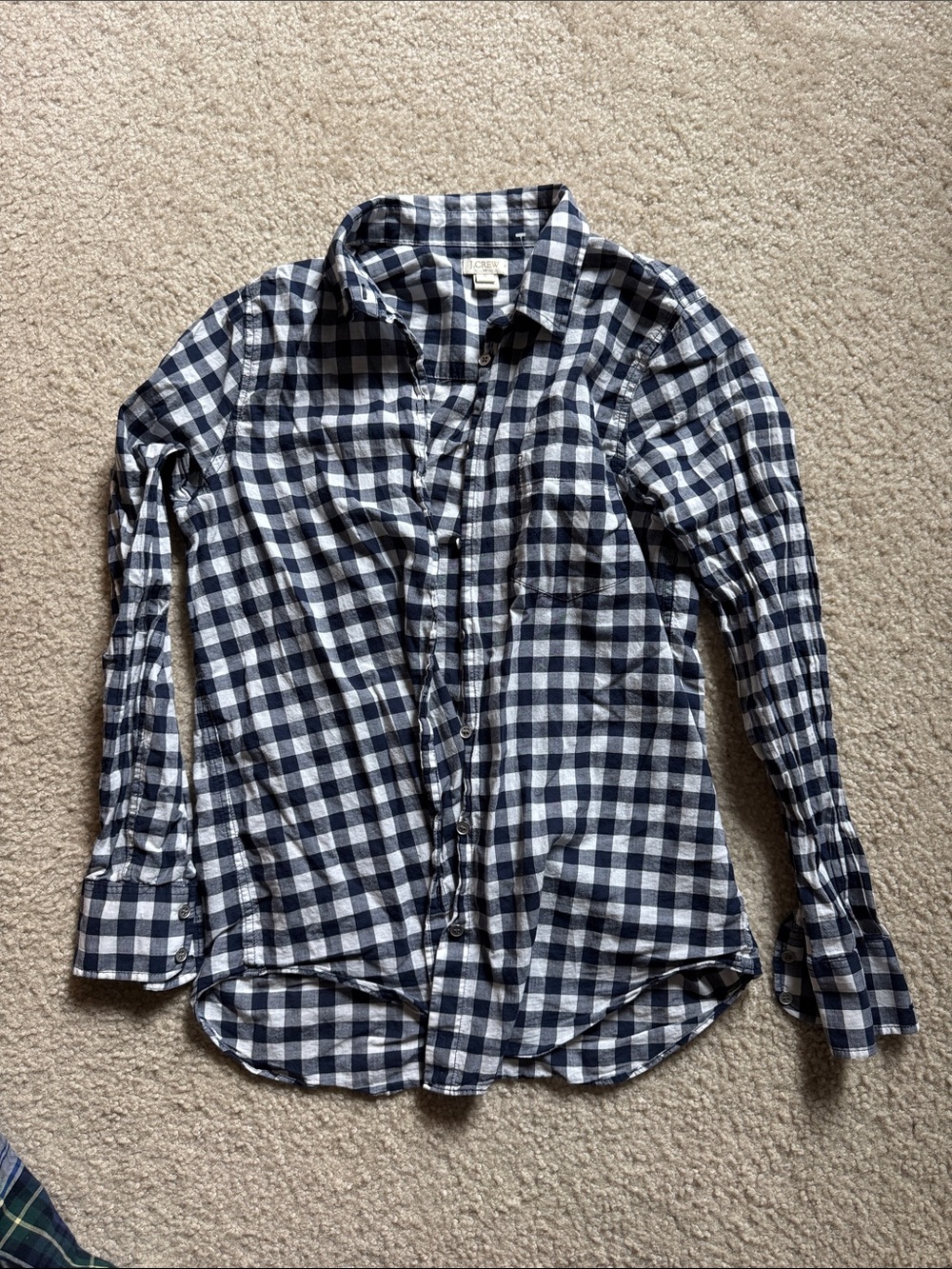 J. Crew Navy and White Gingham Button-Down Shirt